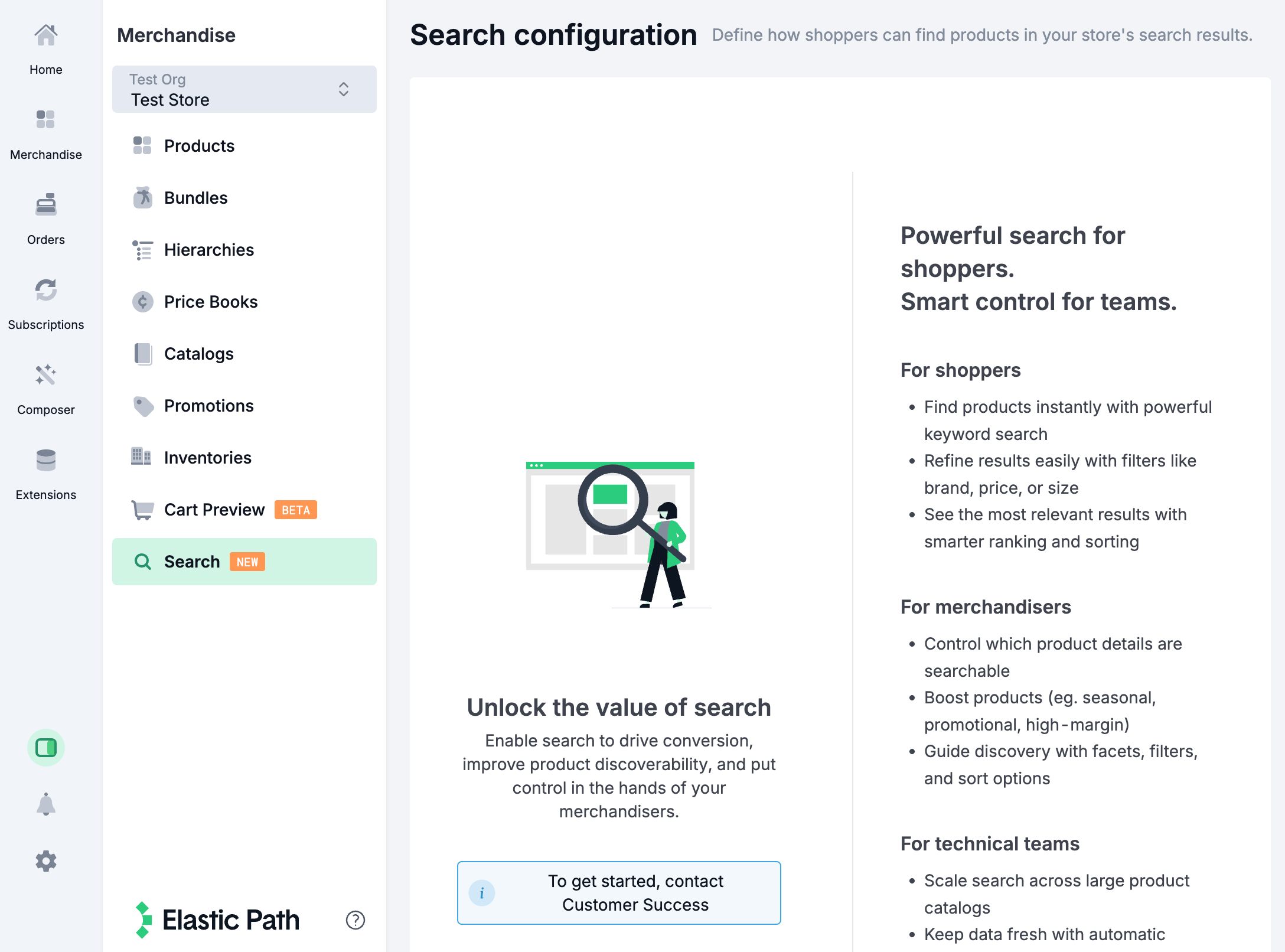 Catalog Search screen before enabling