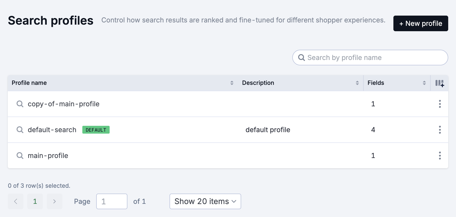 Search profiles list