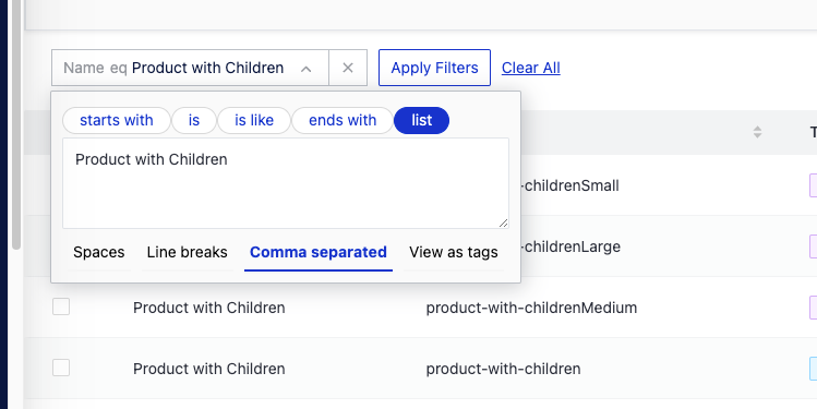 list filter separator example